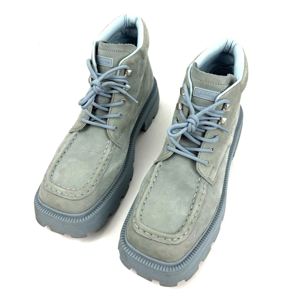 EYTYS Mens Boots Nubuck Light Blue Tribeca Lace Up Square Toe